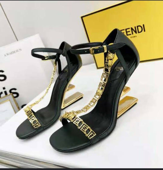 FENDI First Fendace Black Leather High-heeled Sandals