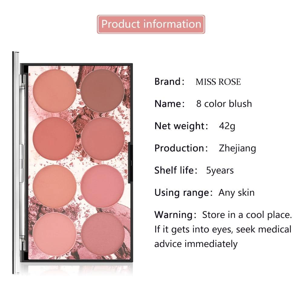 MISS ROSE Blush Palette With 8 Colors