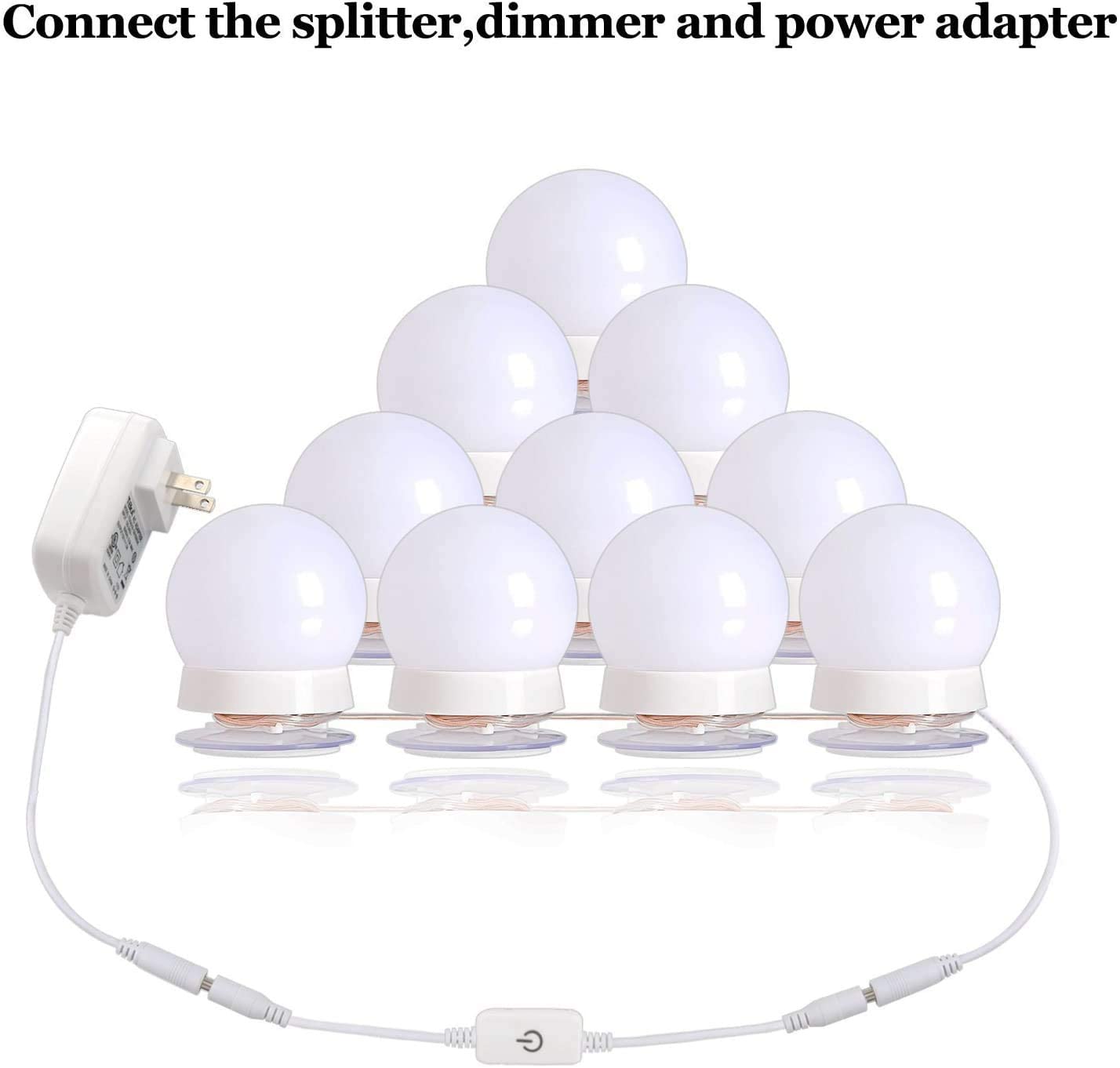 Hollywood Style Led Vanity Mirror Lights Kit with 10 Dimmable Light Bulbs for Makeup Dressing Table, Plug in Lighting Fixture Strip, White (No Mirror Included)