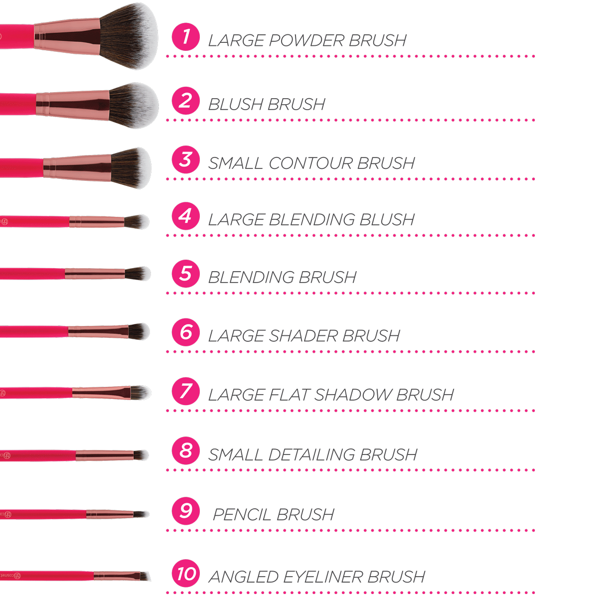 Bombshell Beauty 10 Piece Brush Set with Bag
