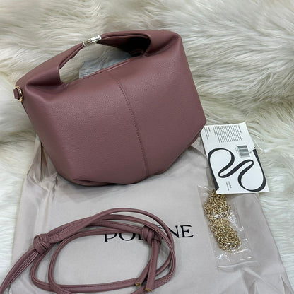 Soft Leather Knot-Top Shoulder Bag with Chain & Adjustable Strap