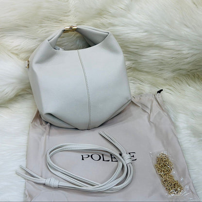 Soft Leather Knot-Top Shoulder Bag with Chain & Adjustable Strap