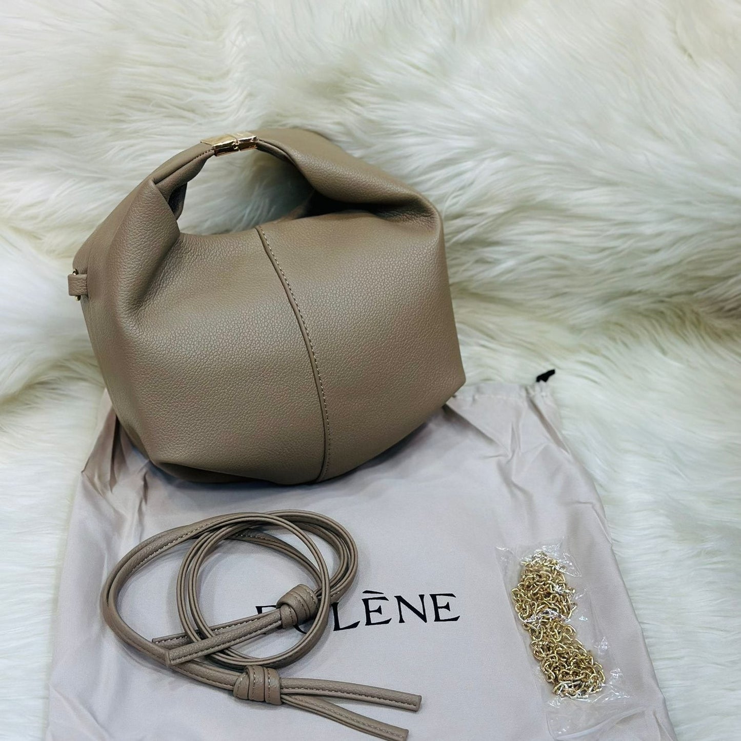 Soft Leather Knot-Top Shoulder Bag with Chain & Adjustable Strap