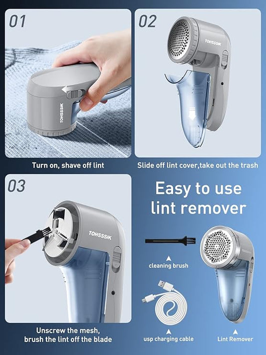 lint remover electric rechargeable shaver with 3-leaf stainless steel blades