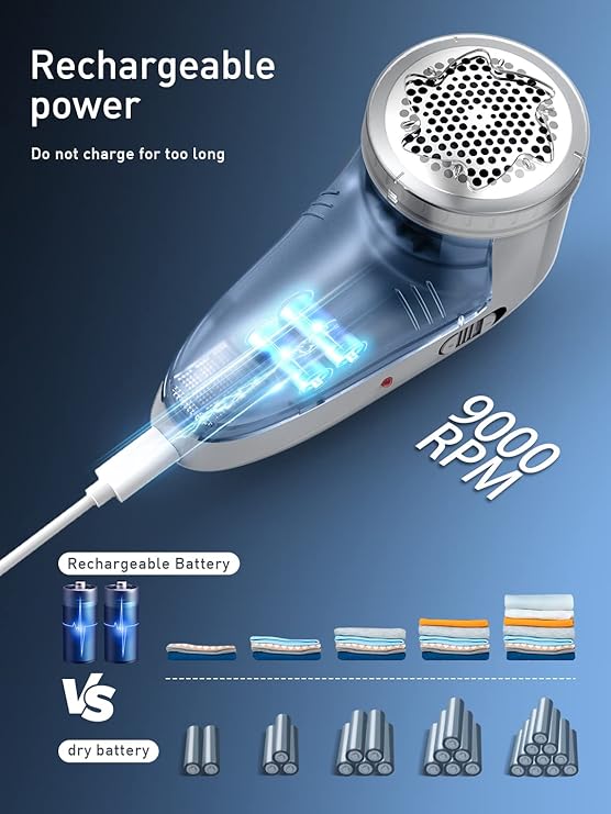 lint remover electric rechargeable shaver with 3-leaf stainless steel blades