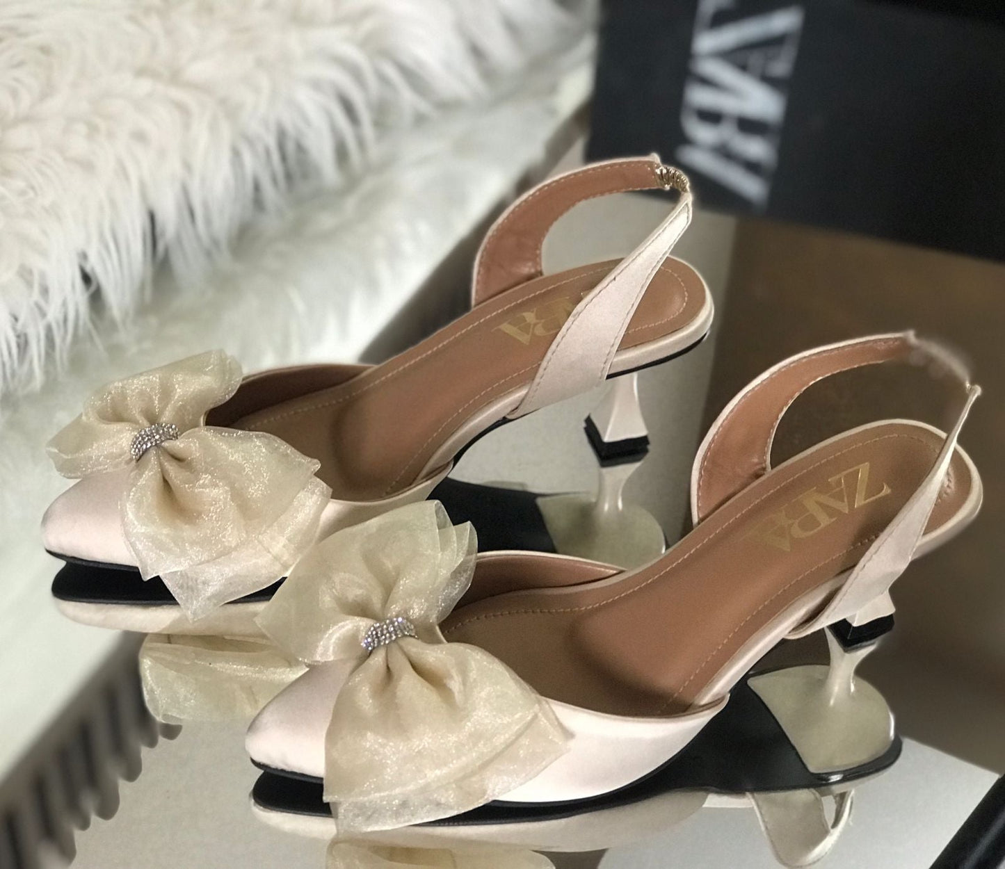 Elegant Satin Bow Slingback Heels