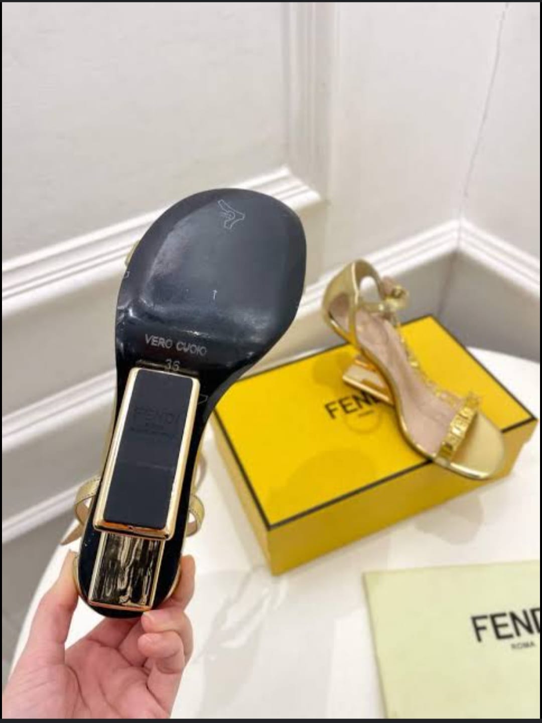 FENDI First Fendace Black Leather High-heeled Sandals