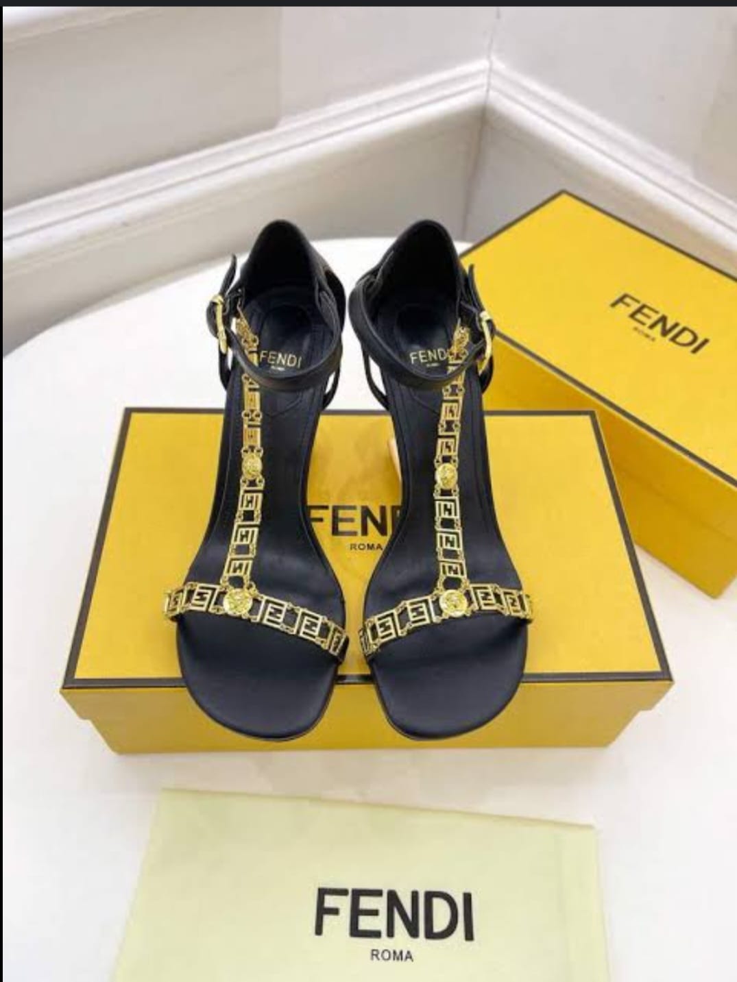 FENDI First Fendace Black Leather High-heeled Sandals