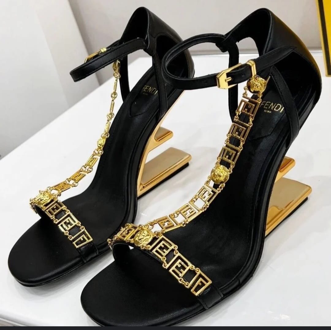 FENDI First Fendace Black Leather High-heeled Sandals