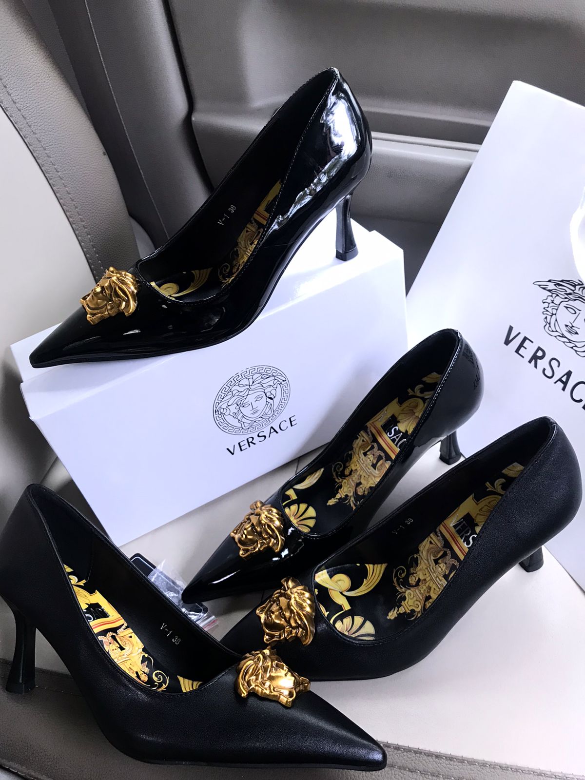 VERSACE BRANDED HEELS With Brand Box Card And Dust Bag