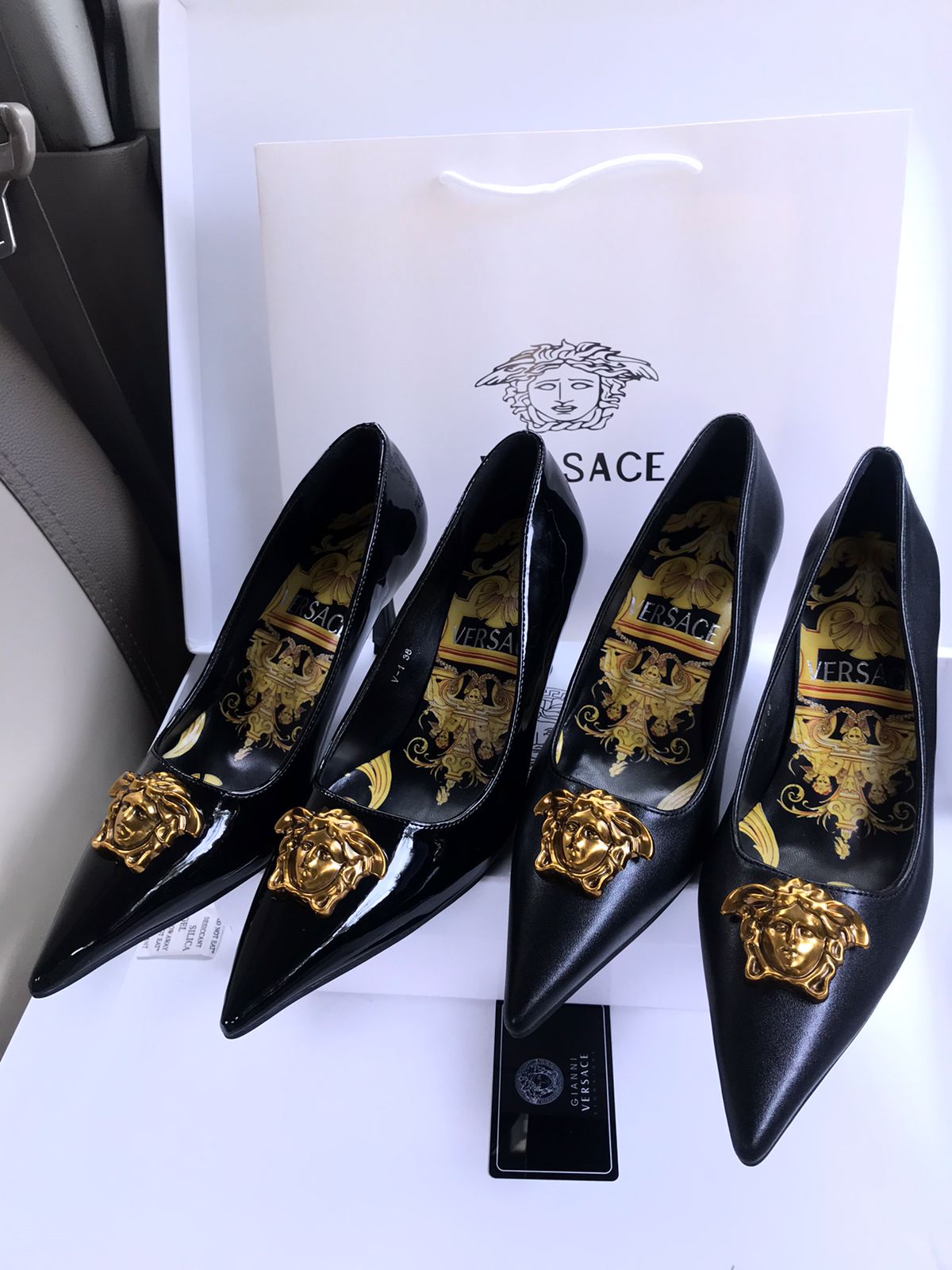 VERSACE BRANDED HEELS With Brand Box Card And Dust Bag