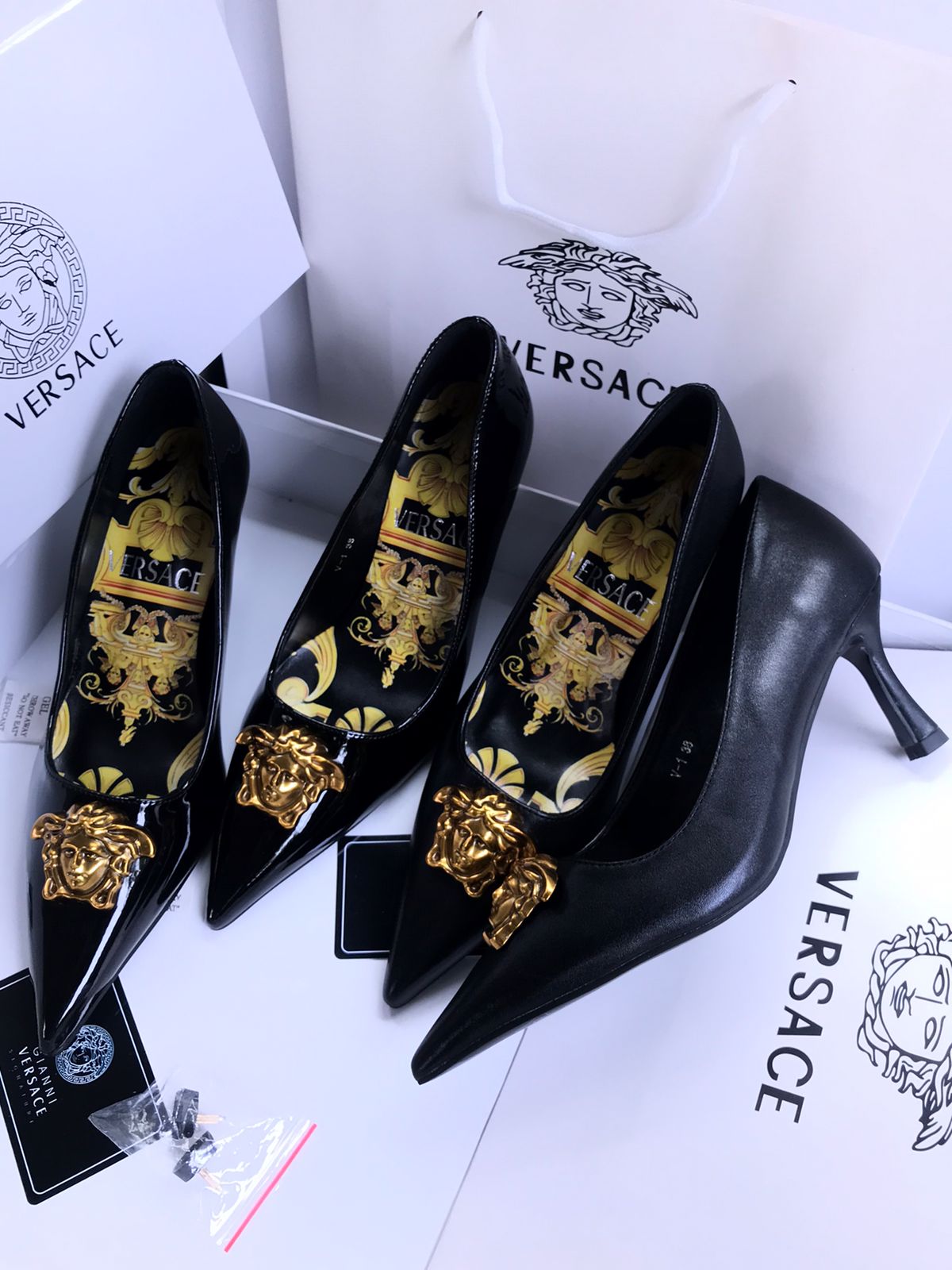 VERSACE BRANDED HEELS With Brand Box Card And Dust Bag