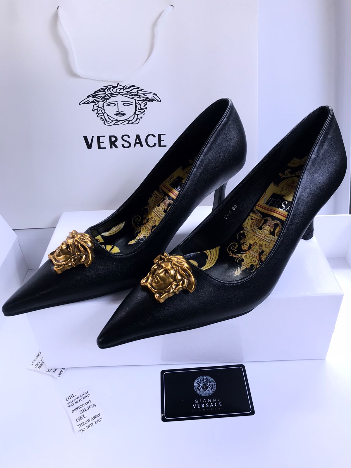 VERSACE BRANDED HEELS With Brand Box Card And Dust Bag