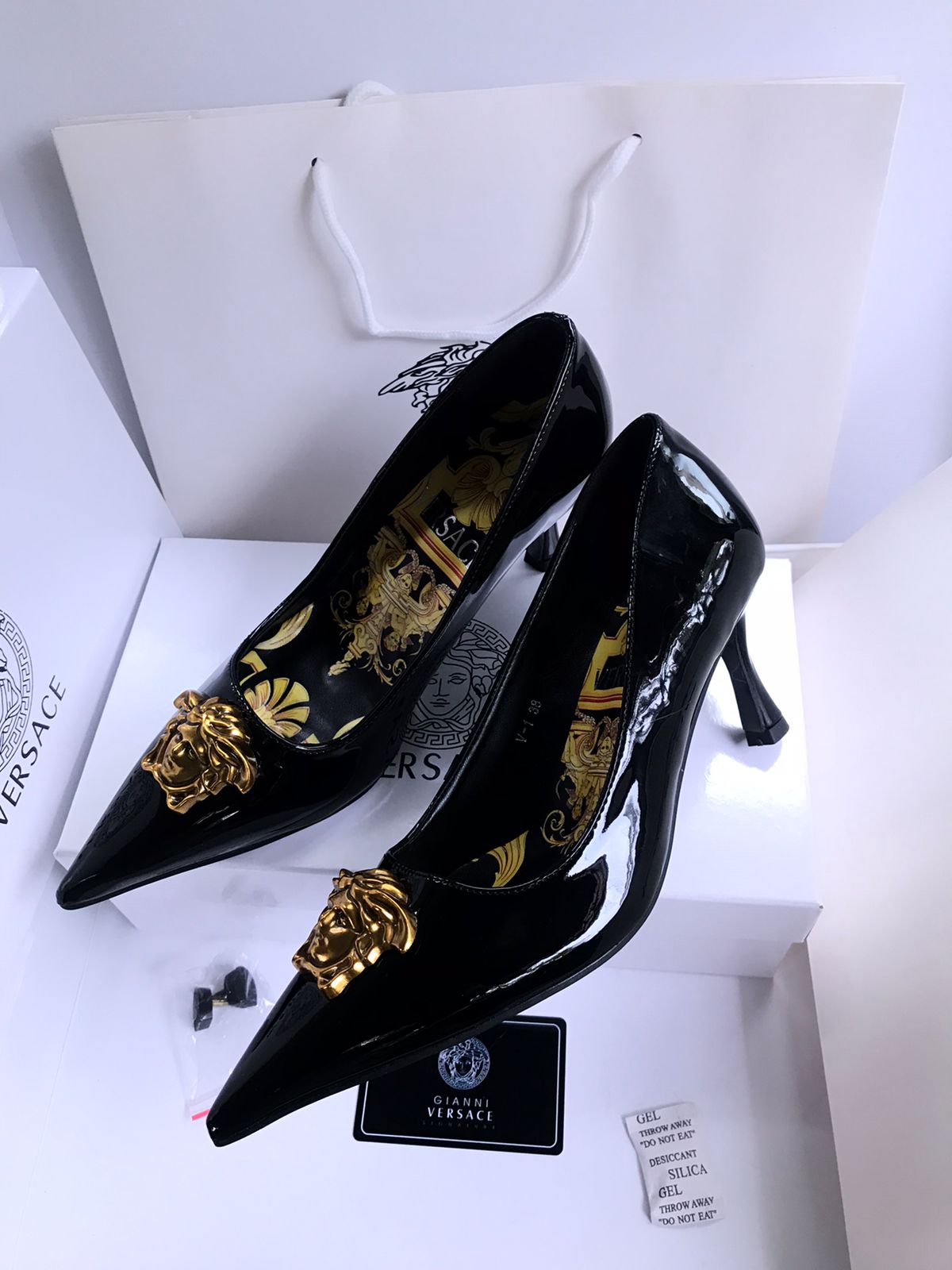 VERSACE BRANDED HEELS With Brand Box Card And Dust Bag