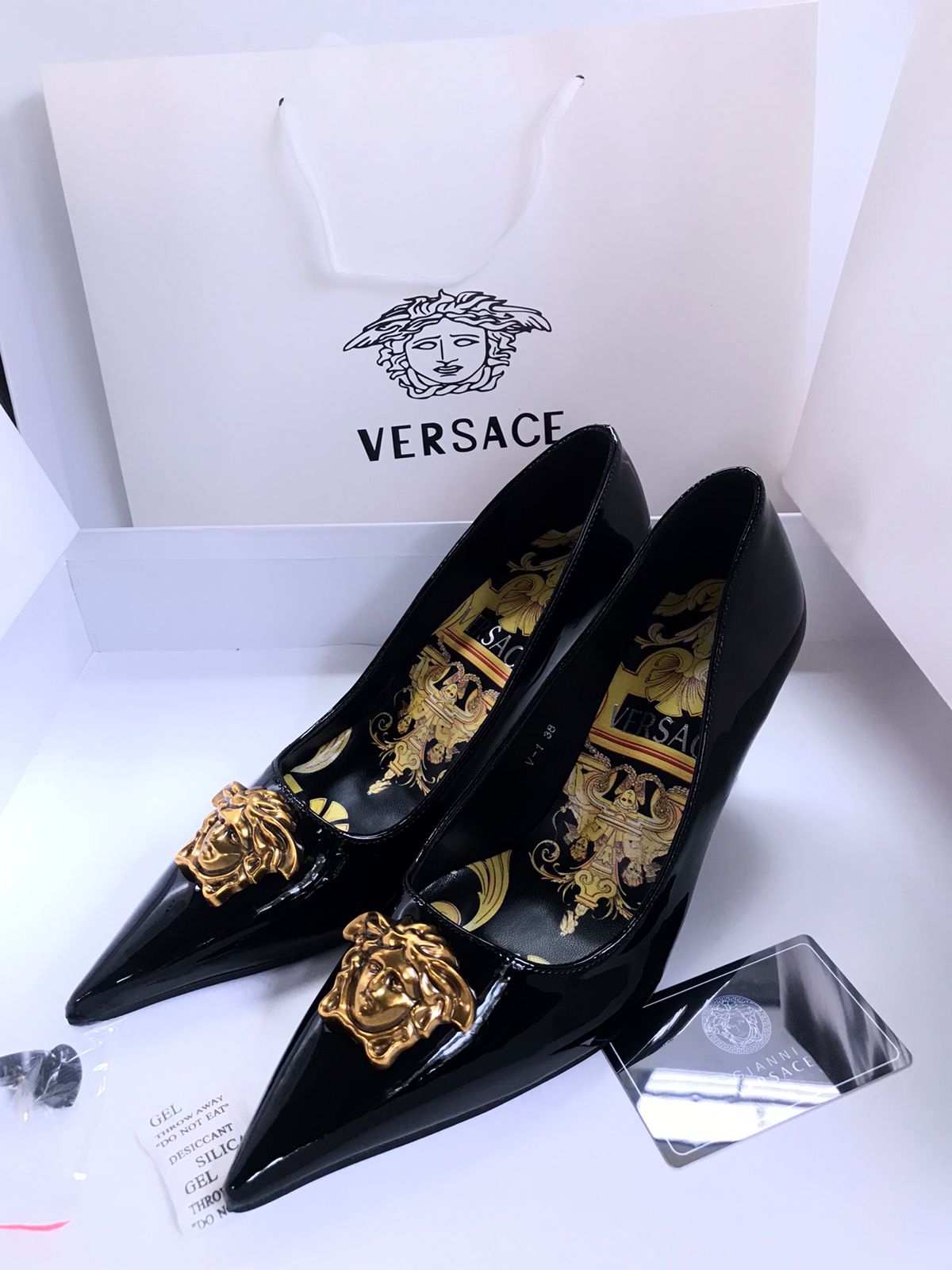 VERSACE BRANDED HEELS With Brand Box Card And Dust Bag