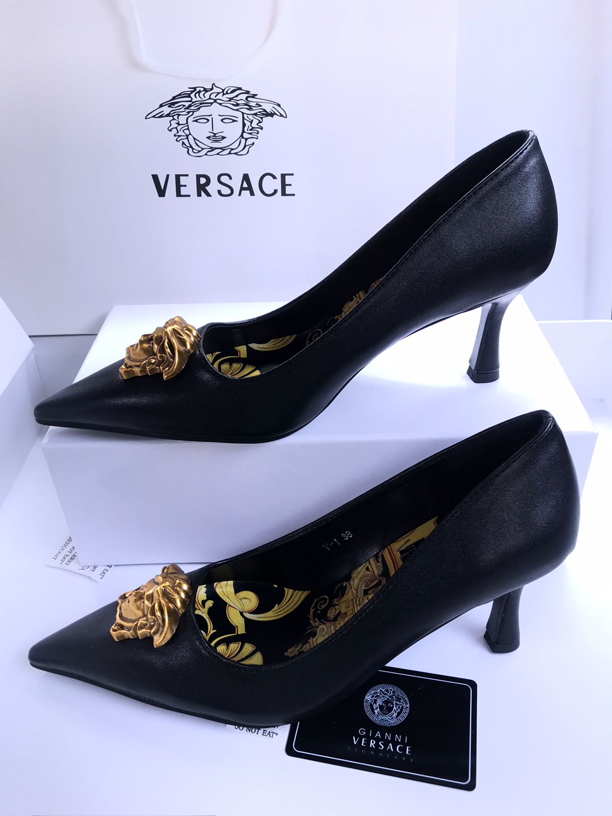 VERSACE BRANDED HEELS With Brand Box Card And Dust Bag