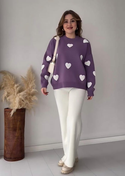 Heart Printed Warm Winter Fleece Co Ord Set