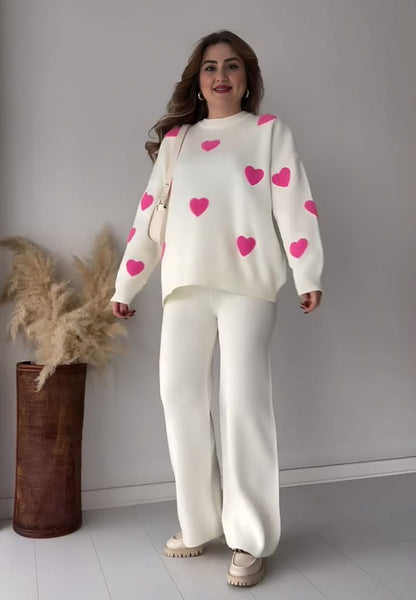 Heart Printed Warm Winter Fleece Co Ord Set