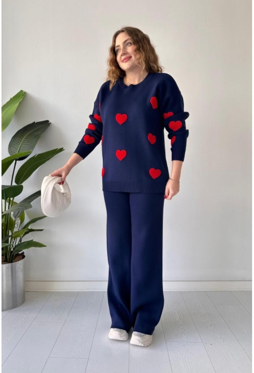 Heart Printed Warm Winter Fleece Co Ord Set