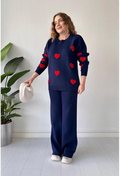 Heart Printed Warm Winter Fleece Co Ord Set
