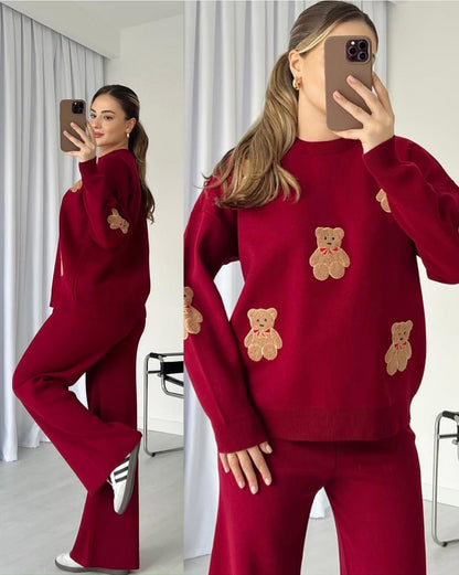 Teddy Bear Printed Warm Winter Fleece Co Ord Set