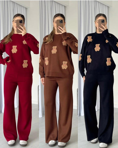 Teddy Bear Printed Warm Winter Fleece Co Ord Set