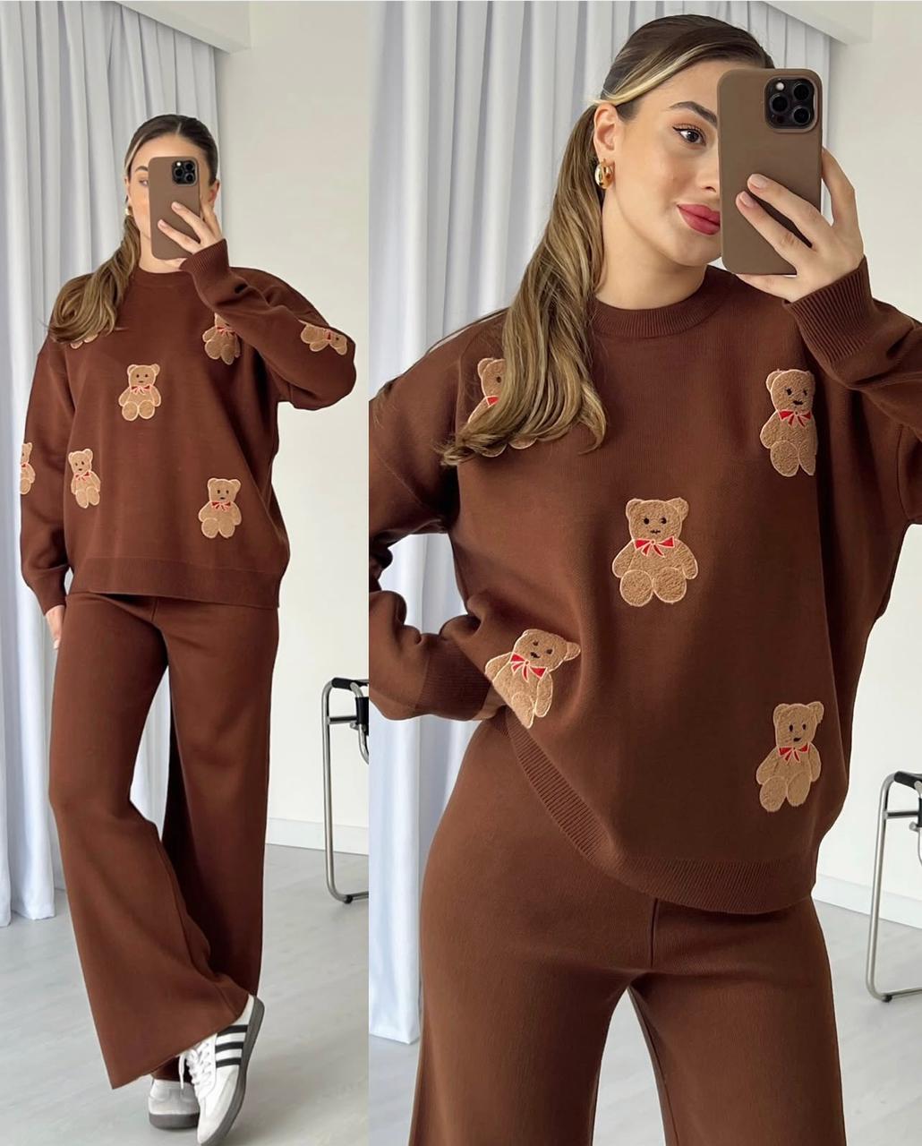 Teddy Bear Printed Warm Winter Fleece Co Ord Set