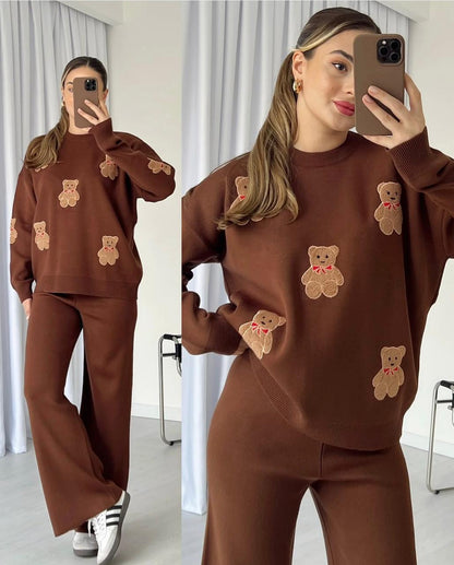 Teddy Bear Printed Warm Winter Fleece Co Ord Set