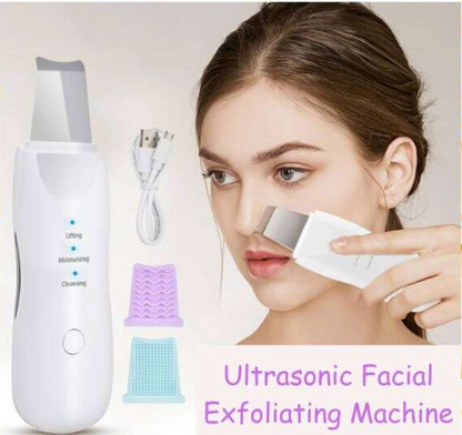 3 in 1 Ultrasonic Shovel Machine for Facial Skin Scrubber Lifting Cleansing Skin Dirt Blackhead Remover Peeling Tool and Exfoliator Rechargeable Beauty Device