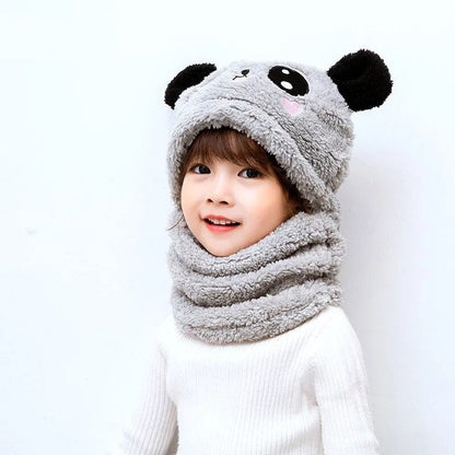 Winter Baby Cap - Soft Velvet with Cartoon Panda and Rabbit Design, Warm Plush Beanie and Neck Warmer for Children