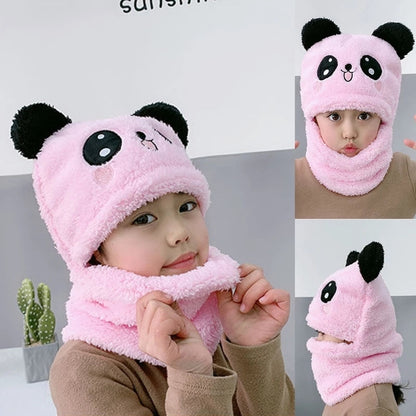 Winter Baby Cap - Soft Velvet with Cartoon Panda and Rabbit Design, Warm Plush Beanie and Neck Warmer for Children