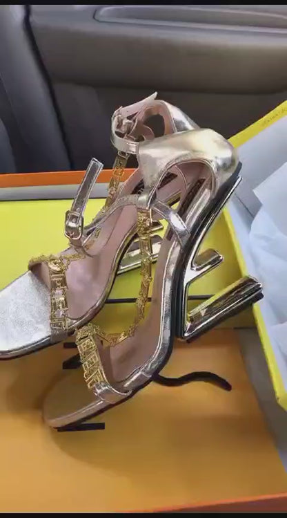 FENDI First Fendace Black Leather High-heeled Sandals