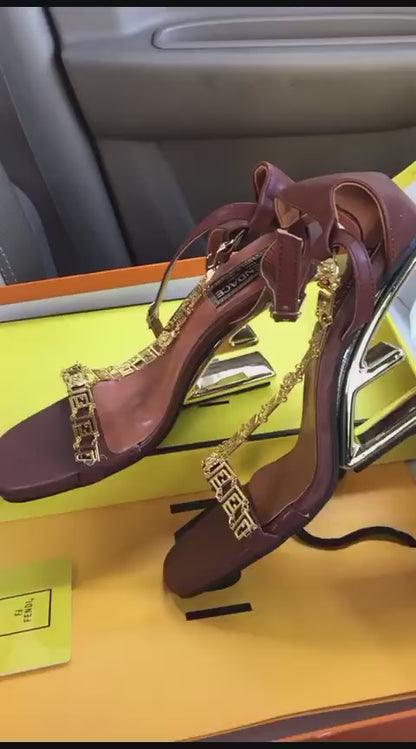 FENDI First Fendace Black Leather High-heeled Sandals