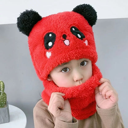 Winter Baby Cap - Soft Velvet with Cartoon Panda and Rabbit Design, Warm Plush Beanie and Neck Warmer for Children