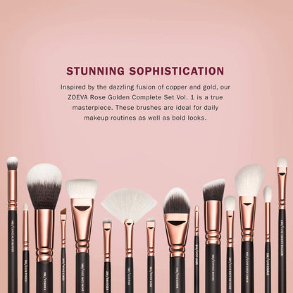 ZOEVA Luxe Complete Makeup Brush Set Includes 15 Face and Eye Makeup Brushes