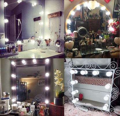 Hollywood Style Led Vanity Mirror Lights Kit with 10 Dimmable Light Bulbs for Makeup Dressing Table, Plug in Lighting Fixture Strip, White (No Mirror Included)