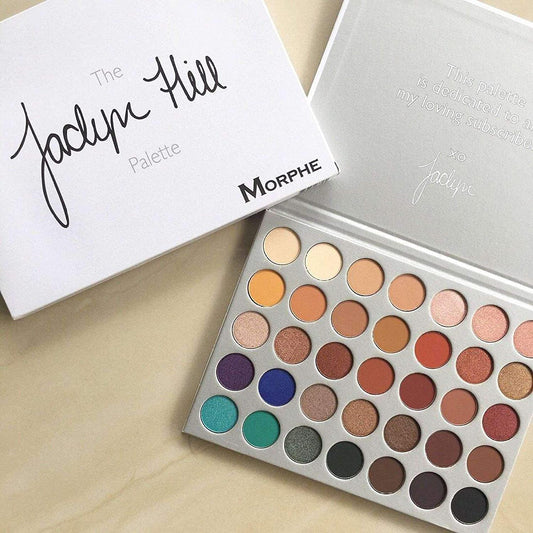 MORPHE X JACLYN HILL This is not your average eye palette. That'd be boring. We (and most importantly, Jaclyn Hill) don't do boring. This palette is a 2-year love affair. 35 brand-new, OMG eyeshadows that Jaclyn whipped up, formulated, tested, re-tested, and perfected. They were created to deliver not only the best color payoff but also amazing application. Mattes, shimmers, satins, foils, and glitter: all pressed to perfection...just the way Jaclyn wanted. 