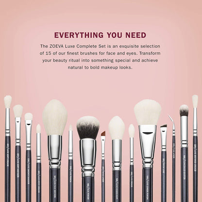 ZOEVA Luxe Complete Makeup Brush Set Includes 15 Face and Eye Makeup Brushes