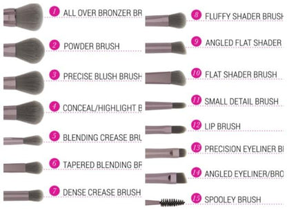 BH Cosmetics Lavish Elegance 15 Pieces Brush Set with Bag